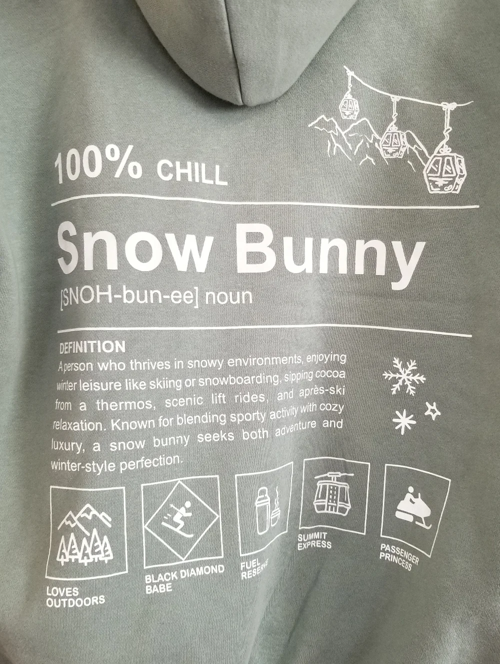 NWT Wild Fable Sage Green Snow Bunny Graphic Hoodie Sweatshirt Size Small - Picture 2 of 7